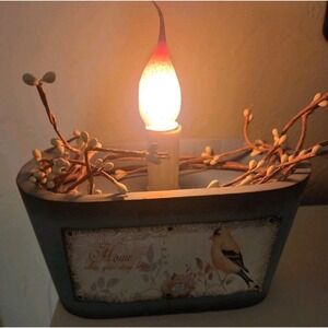 Vintage Nantucket Electric Candle Light  Rustic Blue Wooden Base 6 inch x 4 inch